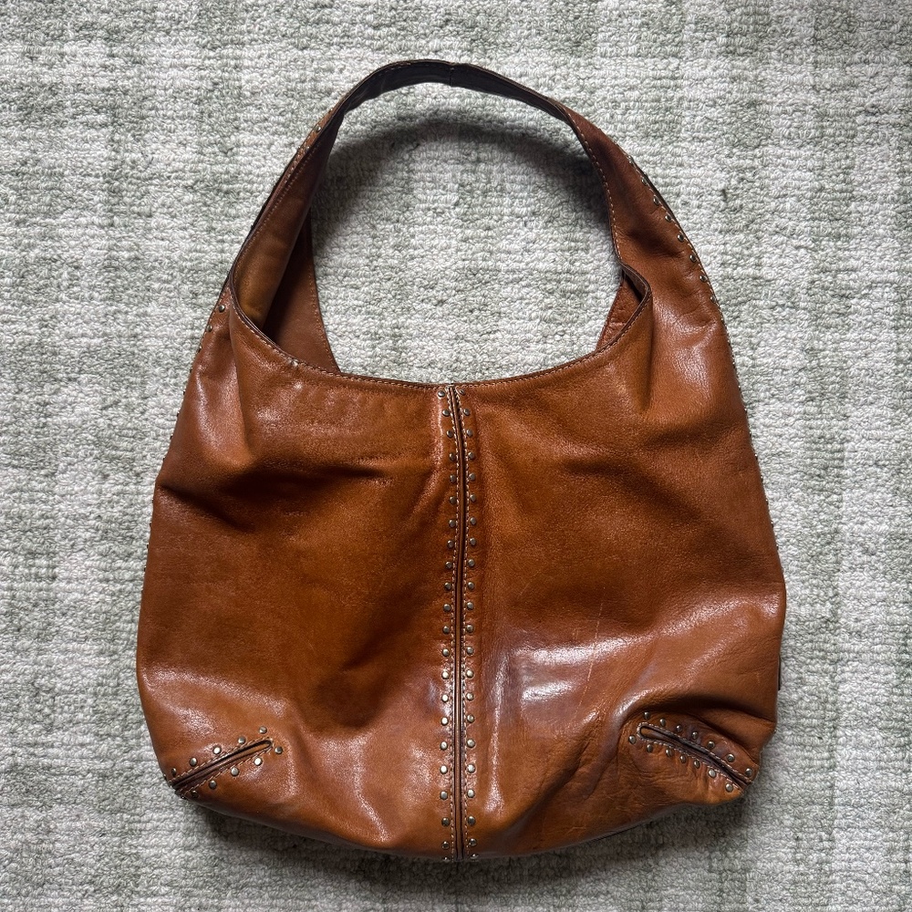 Michael Kors Brown Studded Leather Vintage HOBO Satchel Bag